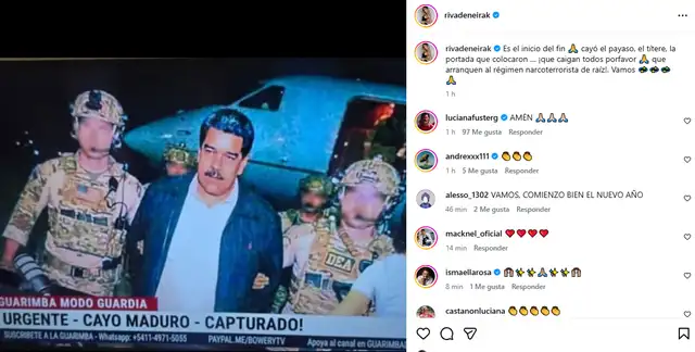  Korina Rivadeneira celebra la captura de Nicolás Maduro en Venezuela, pero borró su publicación en cuestión de minutos. Foto: captura Instagram   