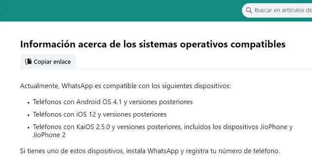 Sistemas operativos compatibles con WhatsApp. Foto: Meta