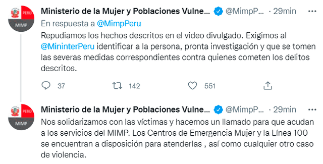 Ministerio de la Mujer se pronuncia sobre caso de abuso sexual por parte de Sebastián Palacín. Foto: Twitter
