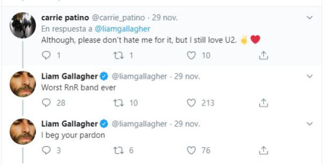 Respuesta de Liam Gallagher sobre U2