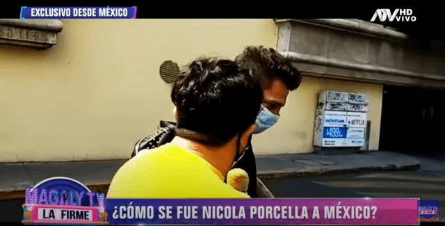 Nicola Porcella no puede explicar cómo viajó a México para Guerreros 2020 y se niega a responder a los periodistas. Foto: Captura ATV