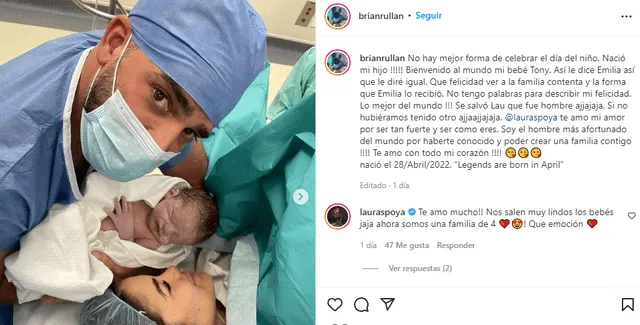 Brian Rullan lanza broma a Laura Spoya tras nacimiento de su hijo. Foto: Brian Rullan/Instagram