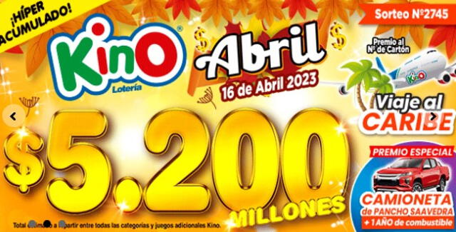 Resultado Kino de hoy 16 de abril - sorteo 2745 EN VIVO
