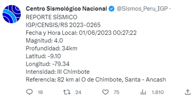 Sismo de 4.0 en Áncash    