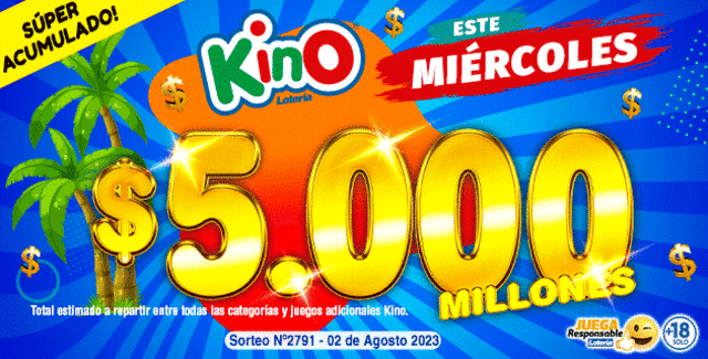 Juega el Kino de HOY, 2 de agosto, y gana 5.000 millones de pesos. Foto: Kino