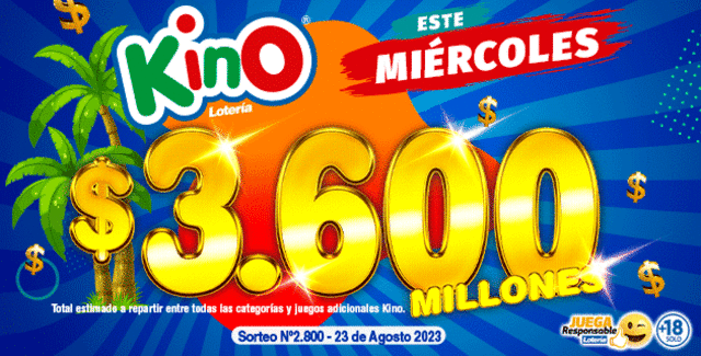 Kino entrega 3.600 millones de pesos HOY, 23 de agosto. Foto: Lotería de Santa Fe/ Kino