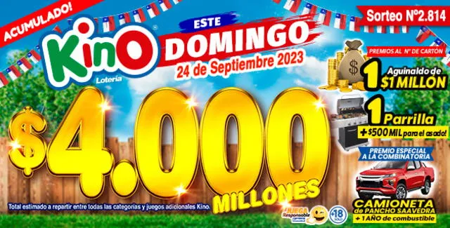 Gana 4.000 millones de pesos con el KINO de HOY, 24 de septiembre. Foto: Kino