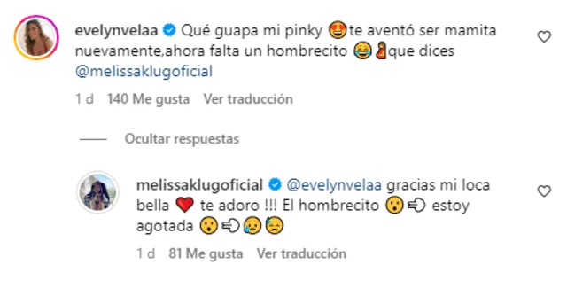 Evelyn Vela y Melissa Klug interactuaron en Instagram. Foto: captura de Instagram/Melissa Klug    