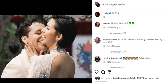  Christian Nodal y Ángela Aguilar revelan que están casados con romántica foto. Foto: Instagram/Nodal   