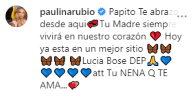 Mensaje de Paulina Rubio a Miguel Bosé en su publicación de Instagram.