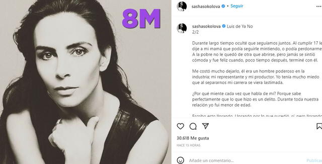 Sasha Sokol culpa a Luis de Llano y pide perdón a su familia. Foto: Sasha Sokol/Instagram