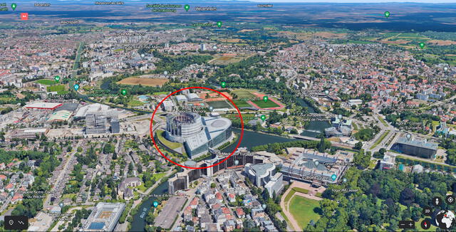  Localización del Parlamento Europeo en Estrasburgo, Francia, en Google Earth. Foto: captura/Google Earth   