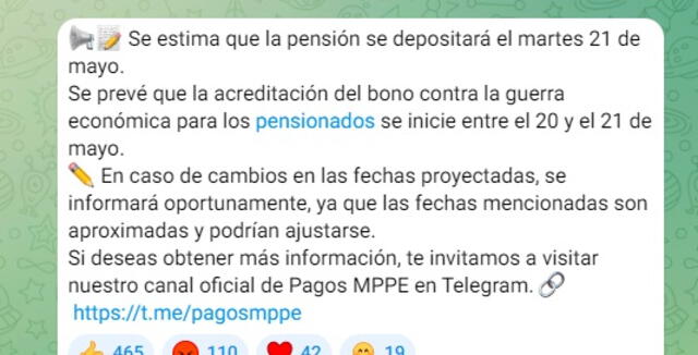 Estas son las fechas en las que estaría llegando el Bono de Guerra y el pago de la pensión IVSS en mayo 2024. Foto: Pagos MPPE Oficial   