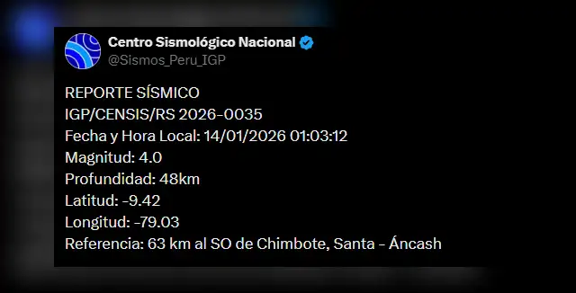  Temblor en Áncash. Foto: IGP   