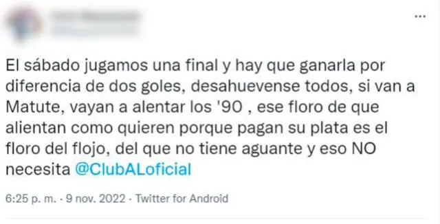 Comentarios de los hinchas aliancistas. Foto: Twitter