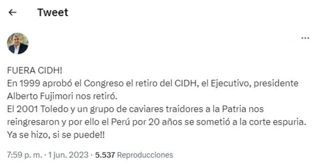 el Perú y la CIDH en el año 1999 cuando Alberto Fujimori aún era presidente. Foto: captura LR/Twitter.   