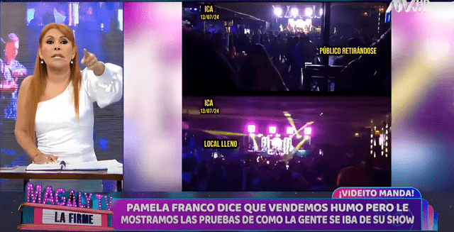  En la imagen inferior se observa el local totalmente lleno, mientras que arriba, justo cuando canta Pamela Franco, el público empieza a retirarse. Foto: Captura de pantalla/ Magaly TV, la firme   