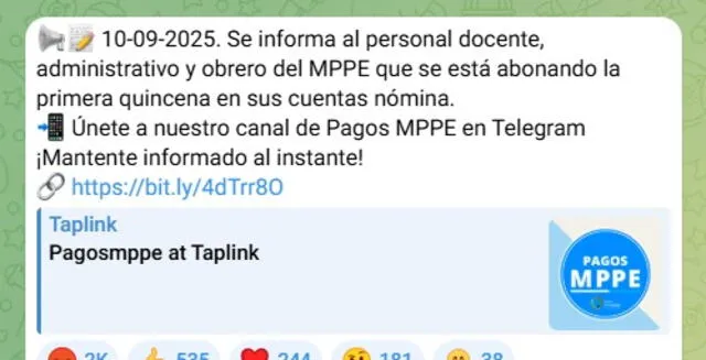 Anuncio de la primera quincena de septiembre 2025. Foto: Pagos MPPE Anuncio de la primera quincena de septiembre 2025. Foto: Pagos MPPE