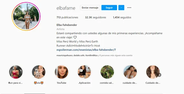 Elba Fahsbender y sus actividades en Instagram. Foto: captura Instagram.