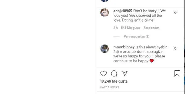 Mensajes de fans al post de Marco de U&B. Foto: captura Instagram