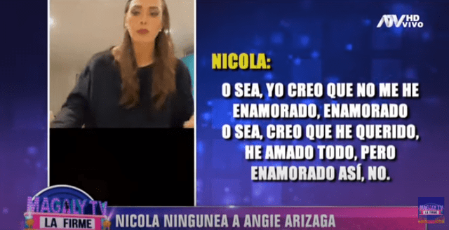 Magaly Medina arremete contra Nicola Porcella por asegurar que nunca se enamoró de Angie Arizaga. Foto: Captura ATV.