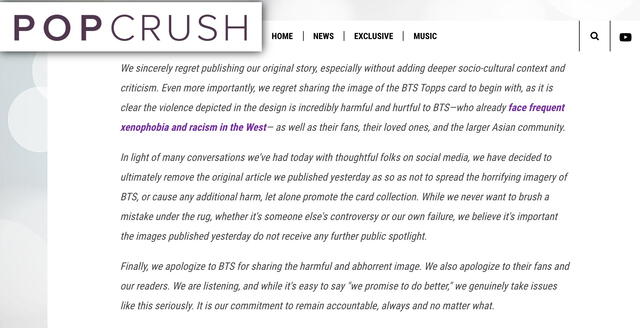 Revista Pop Crush pide perdón a BTS y ARMY. Foto: Twitter