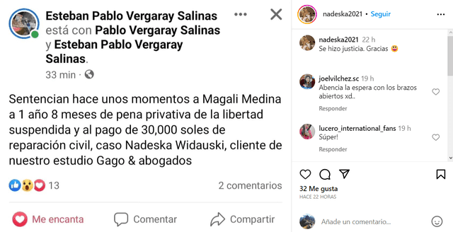 Nadeska Widausky confirma sentencia de Magaly Medina. Foto: Instagram   