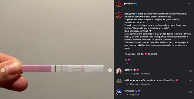 Mensaje de Poly Ávila anunciando la perdida de su bebé. Foto: Instagram. Mensaje de Poly Ávila anunciando la perdida de su bebé. Foto: Instagram.