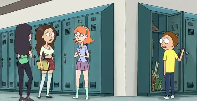 Morty escuchando sorprendido a Jessica.