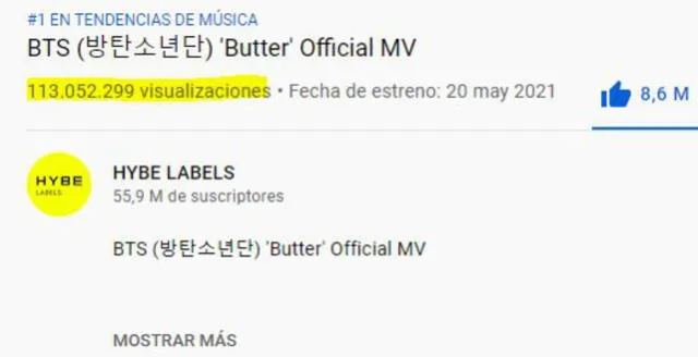 BTS, Butter en sus primeras 24 horas. Foto: YouTube