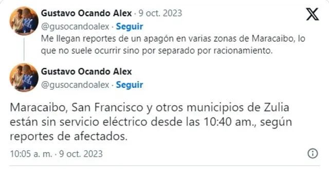 Varios ciudadanos levantaron su voz sobre el apagón en Zulia. Foto: X   