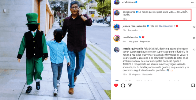 Erick Osores compartió emotivo mensaje en Instagram por 'el Dia del Padre'. Foto: Instagram   