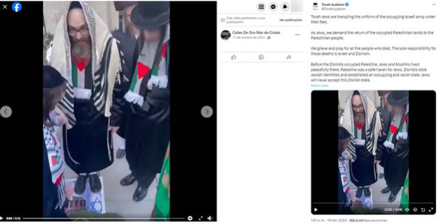  Video fue publicado el 11 de octubre y 19 de noviembre de 2023. Foto: captura&nbsp; en Facebook / Calles de oro mar de cristal y X/ Torah Judaism.   