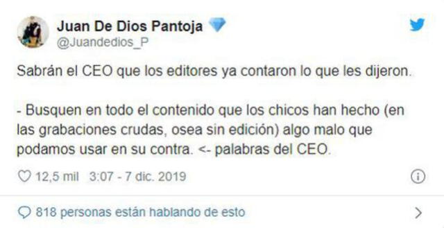 Publicación de Juan de Dios Pantoja en Twitter.