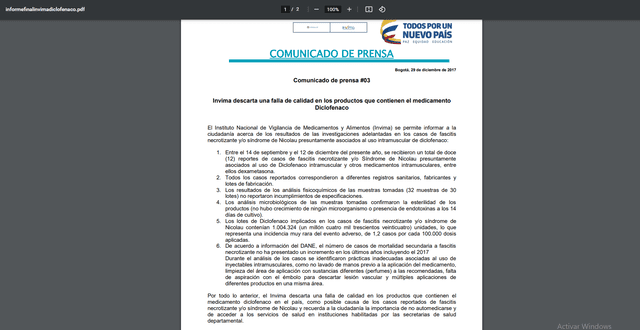  Informe de resultados del Invima, en Colombia. Foto: captura en web / Actualisalud.   