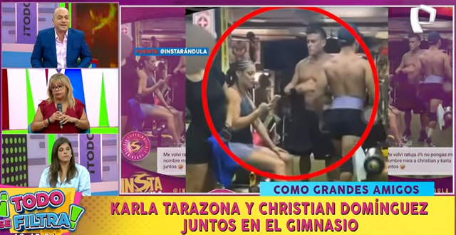 Karla Tarazona fue vista entrenando con su expareja Christian Domínguez. Foto: captura Panamericana Televisión    