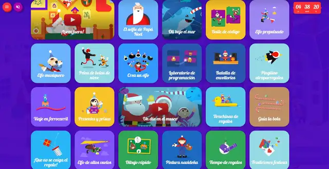  Podrás interactuar con más de 20 juegos navideños. Foto: Google Santa Tracker<br>    