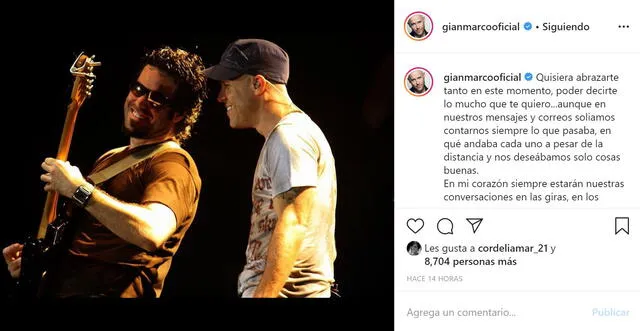Publicación de Gian Marco en Instagram.
