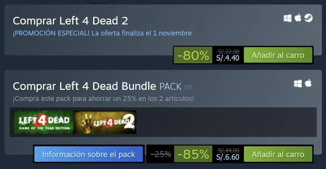 Paquetes en oferta disponibles en Steam. Foto: Captura