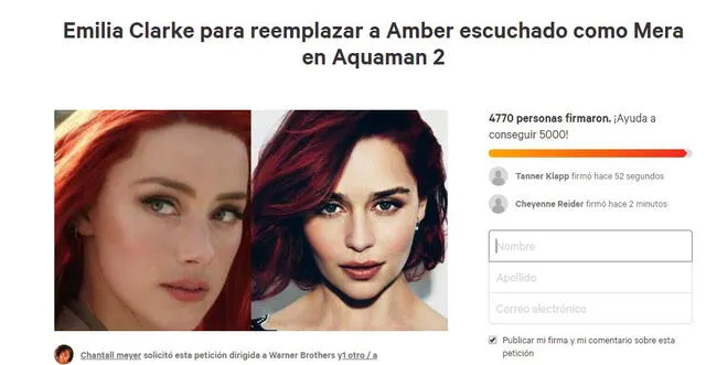 Al parecer los fans quieren a Emilia Clarke como la nueva Mera para Aquaman 2 - Fuente: difusión