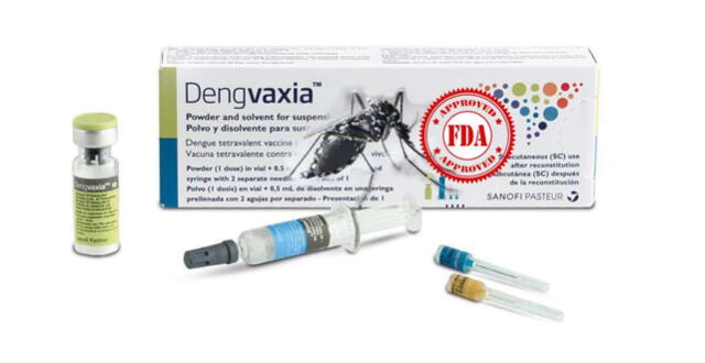  Dengvaxia, vacuna contra el dengue aprobada en la Unión Europea y Estados Unidos. No ha sido aprobada la vacuna contra el dengue en Perú Foto: Fundación IO   