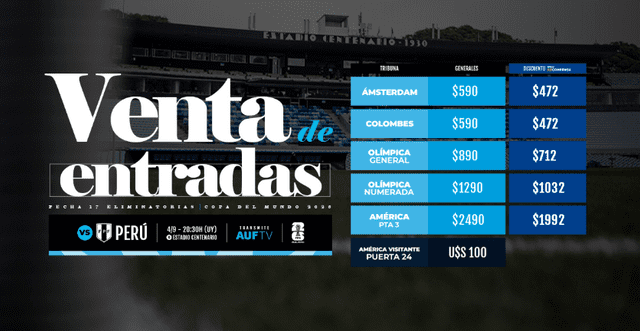 Las entradas al partido contra Perú están a la venta desde julio. Foto: AUF 