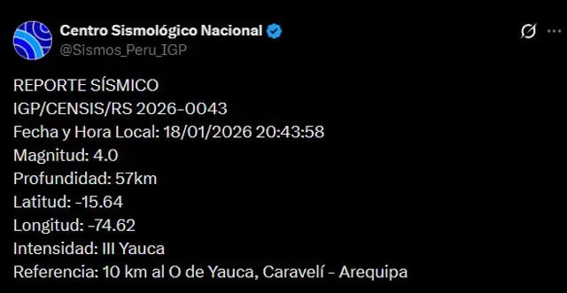 El sismo se sintió al oeste de Yauca. Foto: IGP