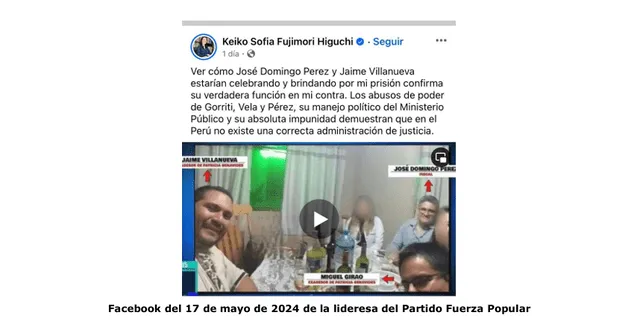 Keiko Fujimori busca desacreditar a Domingo Pérez en sus redes sociales.    