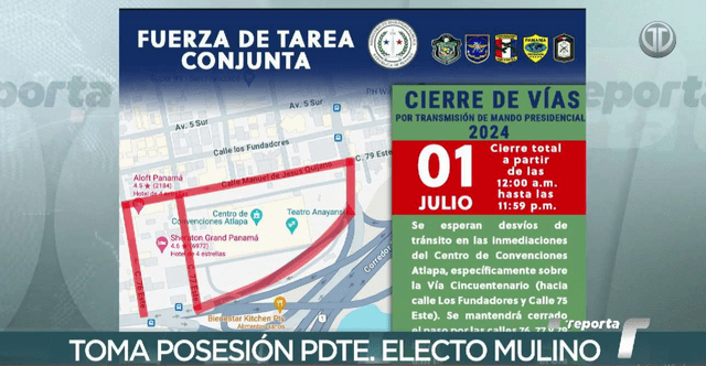 El gobierno de Panamá implementará desvíos y cierre de vías por la toma de posesión de Mulino. Foto: Telemetro Reporta/X   
