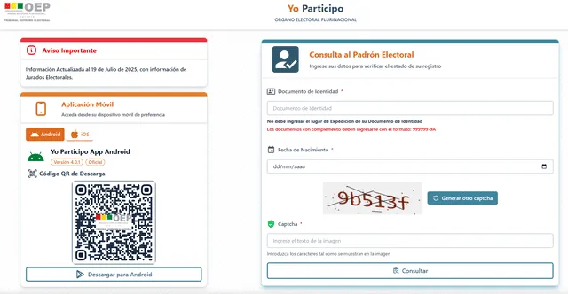Consulta dónde votar en las elecciones de Bolivia a través del portal Yo Participo. Foto: OEP Consulta dónde votar en las elecciones de Bolivia a través del portal Yo Participo. Foto: OEP