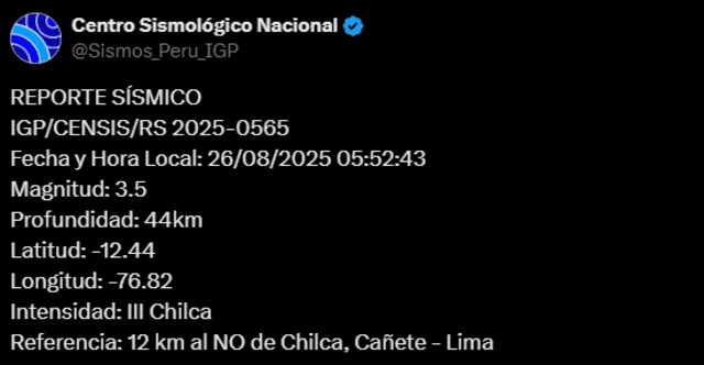  Reporte de sismo en Lima. Foto: IGP   