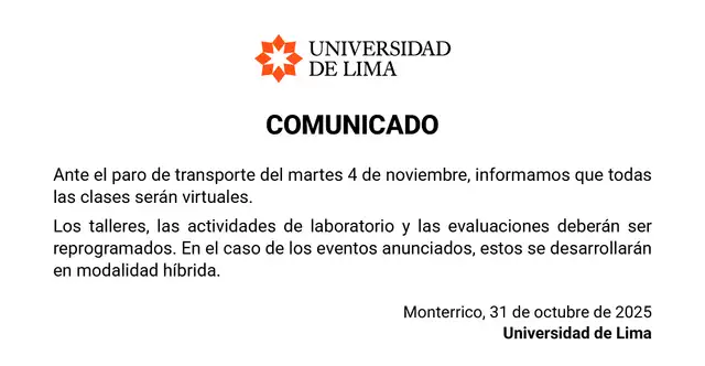 Comunicado de la Universidad de Lima. Foto: X Comunicado de la Universidad de Lima. Foto: X