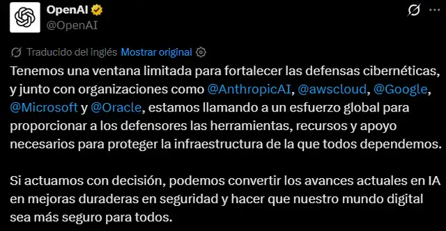El comunicado fue publicado en las cuentas oficiales de Open AI, así como Anthopic , Google entre las otras empresas firmantes. El comunicado fue publicado en las cuentas oficiales de Open AI, así como Anthopic , Google entre las otras empresas firmantes.