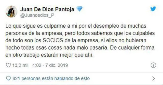 Publicación de Juan de Dios Pantoja en Twitter.